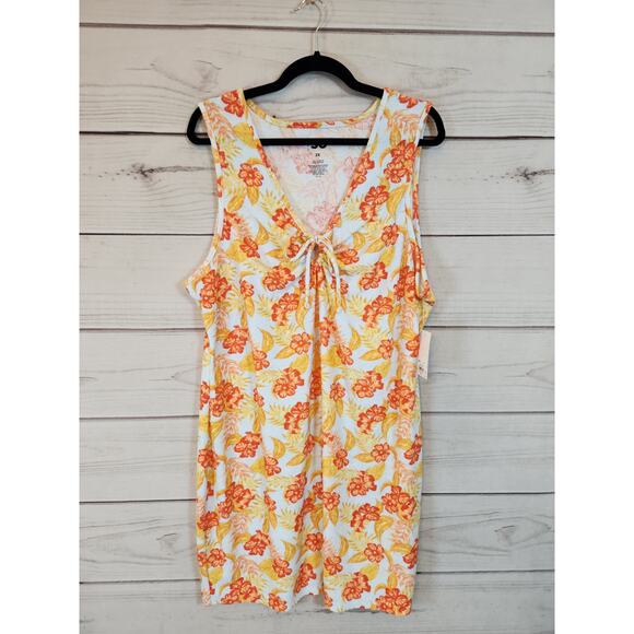 SO Women's White Orange Floral Sleeveless V-Neck Bodycon‎ Mini Dress Size 2X NWT - Picture 1 of 6
